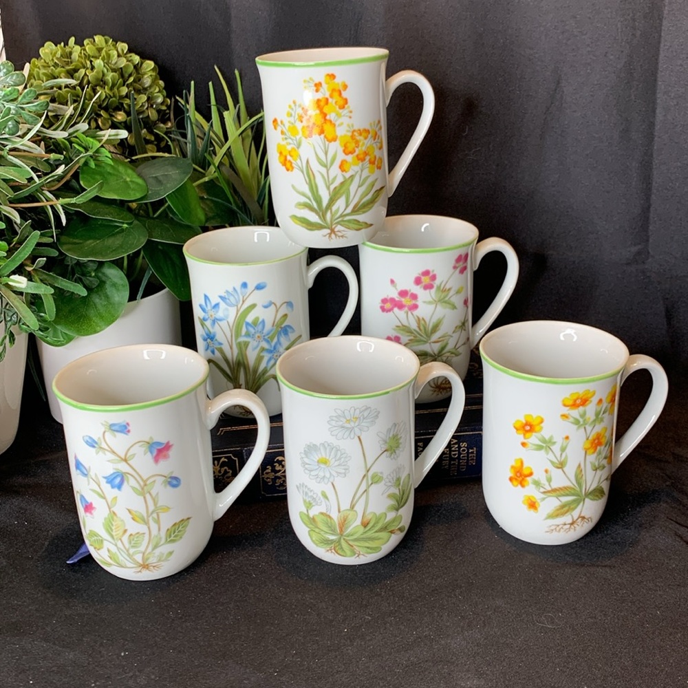 Set of 6 vintage floral botanical tea cups / coffee mugs
